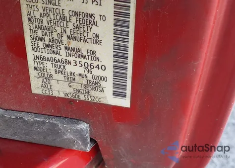 2008 Nissan Titan Xe из США, поврежденный, VIN 1N6BA06A68N350640